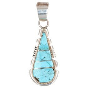 Brandon Etsitty Navajo Sterling Kingman Turquoise Inlay Pendant