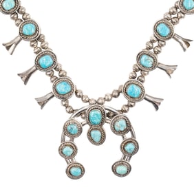 Navajo Sterling Turquoise Squash Blossom Necklace