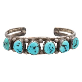Vintage Navajo Sterling Turquoise Cuff Bracelet
