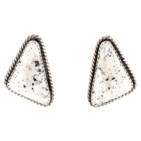 Virginia Becenti Navajo Sterling White Buffalo Turquoise Earrings