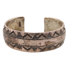 Vintage Navajo Sterling Hand Stamped Cuff Bracelet