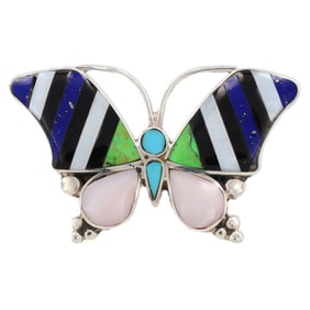 Angus Ahiyite Zuni Sterling Multi Stone Inlay Butterfly Ring Sz 8.5