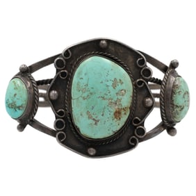 Vintage Navajo Sterling Turquoise Cuff Bracelet