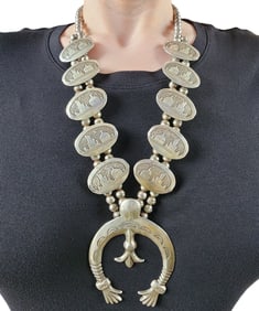 Francis L Begay Navajo Sterling Storyteller Squash Blossom Necklace