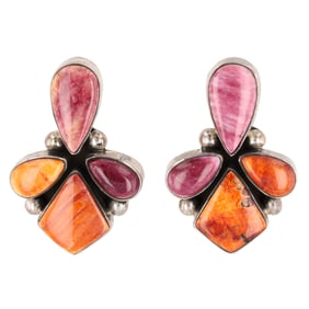 Paul Livingston Navajo Sterling Spiny Oyster Earrings