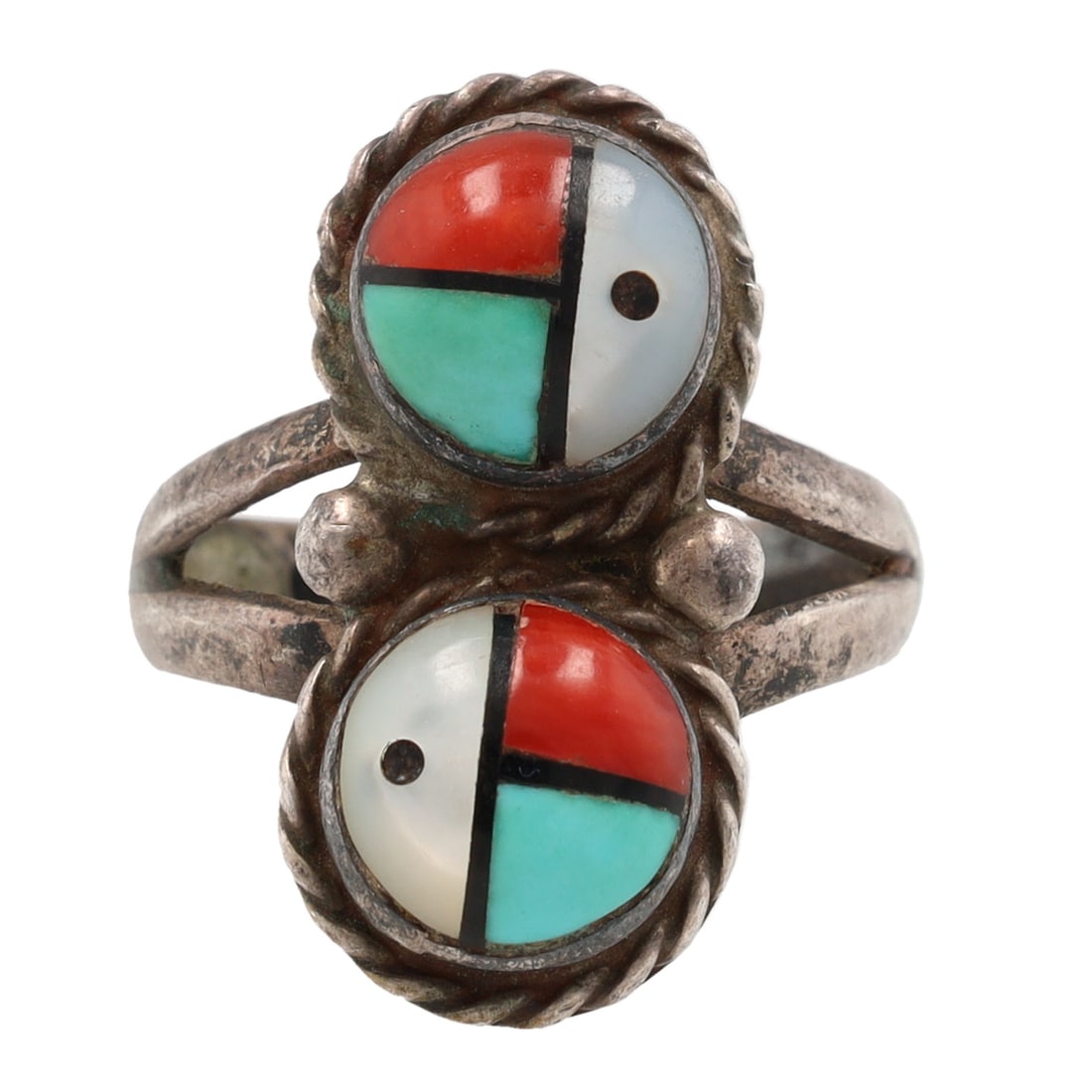 Signed ALS Acoma Pueblo Sterling Multi Stone Sunface Ring Sz 7.5 (1 of 6)