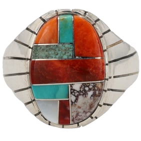 Ray Jack Navajo Sterling Multi Stone Inlay Men's Ring Sz 12