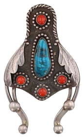 Jimmy Herald Navajo Sterling Turquoise Coral Naja Pendant