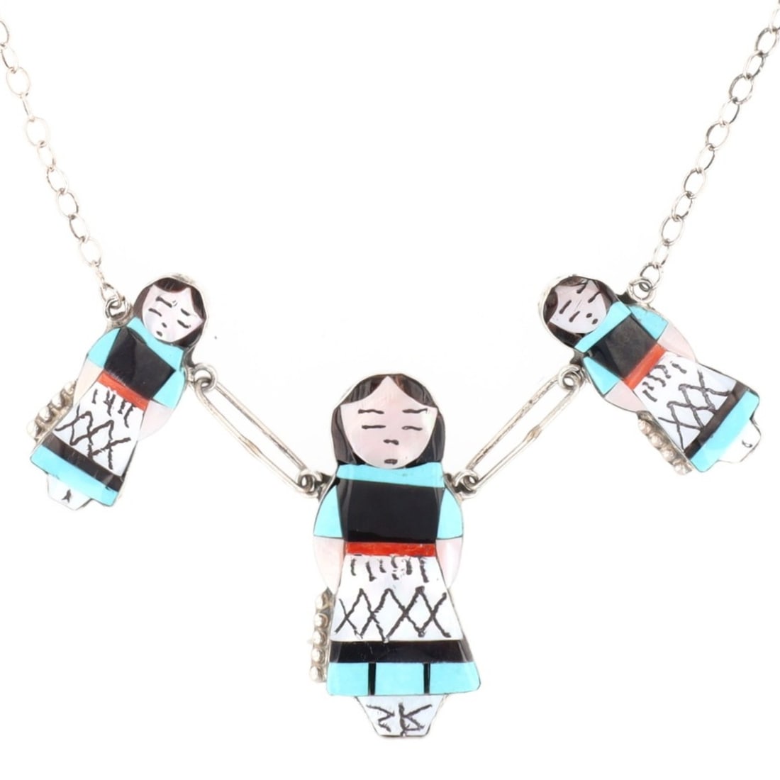 Joyce Waseta Zuni Sterling Multi Stone Inlay Olla Maiden Necklace (1 of 6)