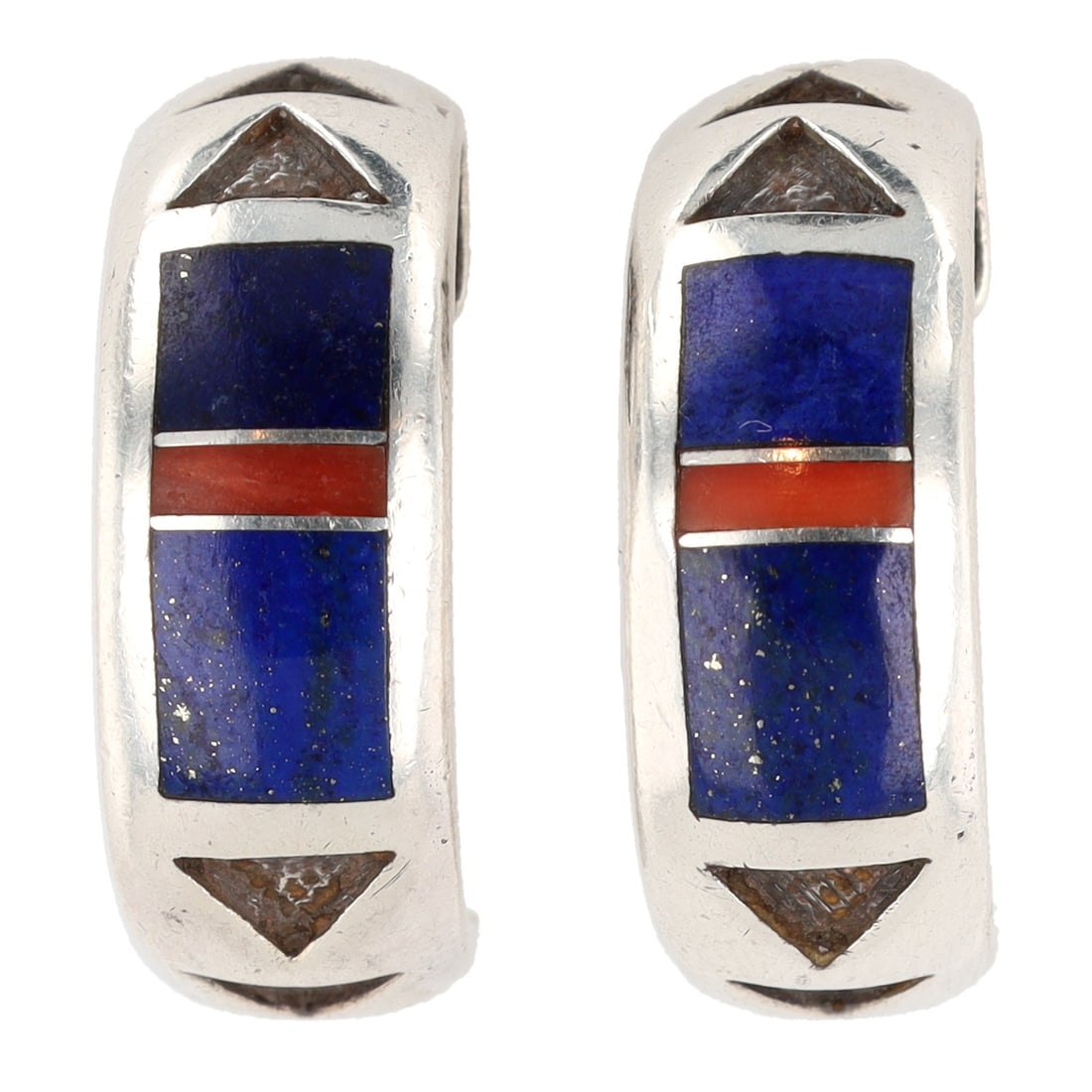 Ray Tracey Knifewing Navajo Sterling Multi Stone Hoop Earrings (1 of 4)