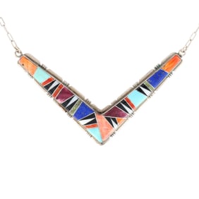 Dawn Lucas Hopi Sterling Multi Stone Inlay Necklace
