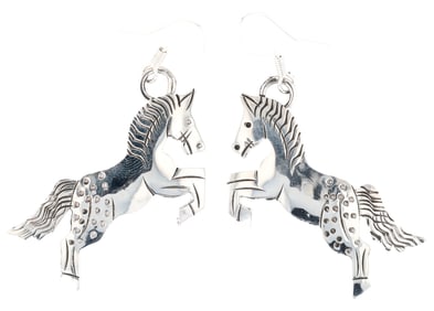 Louise Yazzie Navajo Sterling Horse Dangle Earrings