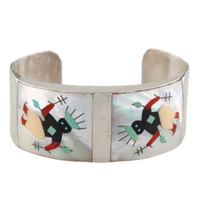 Tony Ohmsatte Zuni Sterling Multi Stone Inlay Gaan Dancer Cuff Bracelet