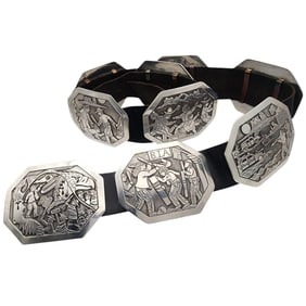 Rare Floyd Becenti Navajo Peter Macdonald Riot Storyteller Sterling Concho Belt