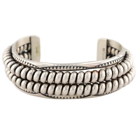 Nora Tahe Navajo Sterling Coil Cuff Bracelet