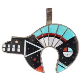 Harold Smith Navajo Sterling Multi Stone Micro Inlay Bear Pendant
