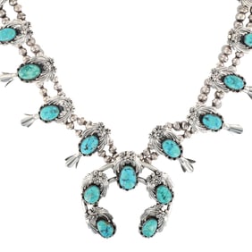 Henrietta Yesele Navajo Sterling Turquoise Squash Blossom Necklace