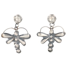 Gabrielle Yazzie Navajo Sterling Repousse Dragonfly Earrings