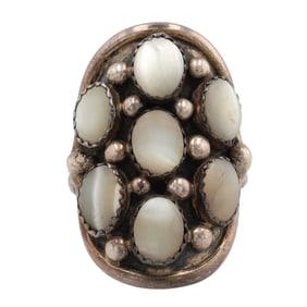 Johnny Johnson Navajo Sterling Mother of Pearl Cluster Adjustable Ring