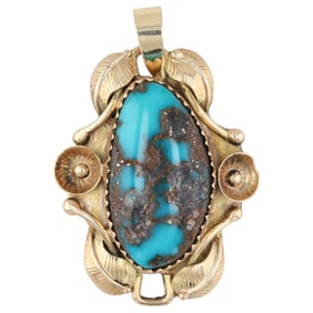 Andy Lee Kirk Navajo/Isleta 14k Gold Turquoise Pendant