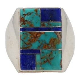 Wilbert Gray Navajo Sterling No. 8 Turquoise Inlay Ring Sz 11