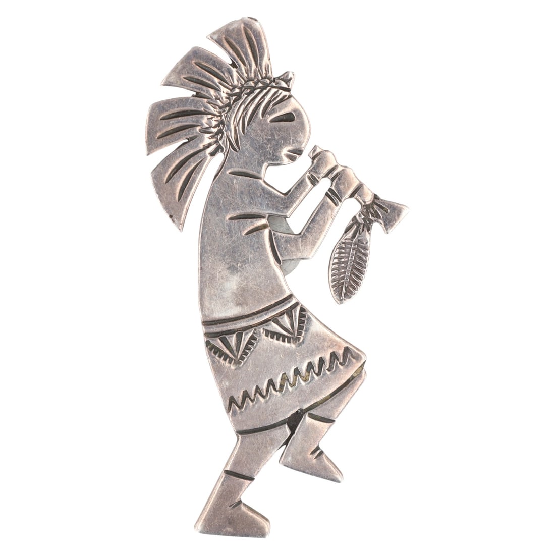 Floyd Becenti Jr. Navajo Sterling Kokopelli Brooch: Floyd Becenti Jr. Navajo Sterling Kokopelli Brooch | Materials: Sterling | Weight: 9.6g