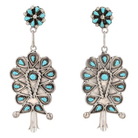 Tricia Leekity Zuni Sterling Kingman Turquoise Squash Blossom Earrings