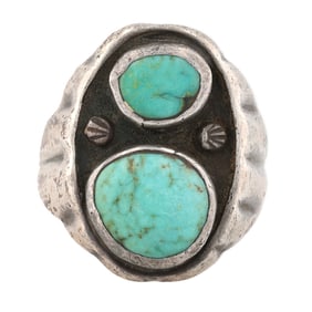 Early Navajo Sterling Turquoise Men's Ring Sz 11.5