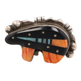 Ray Jack Navajo Sterling Multi Stone Inlay Bear Ring Sz 8.5
