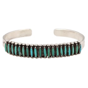 Vintage Zuni Sterling Turquoise Needlepoint Cuff Bracelet