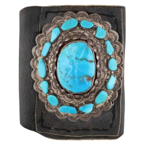 Vintage Navajo Sterling Turquoise Ketoh Leather Bracelet