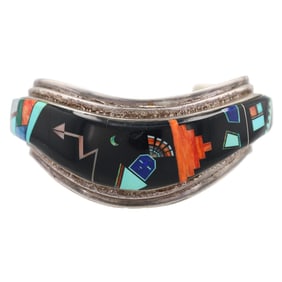 Harrison Jim Navajo Sterling Multi Stone Micro Inlay Cuff Bracelet