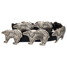 James Shay Navajo Sterling Spirit Bear Concho Belt
