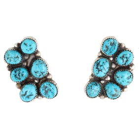 Donovan Nez Navajo Sterling Kingman Turquoise Cluster Earrings