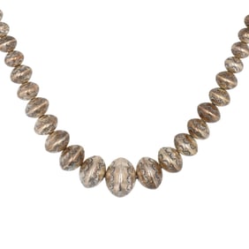 Navajo Sterling Stamped Graduated Bead Necklace