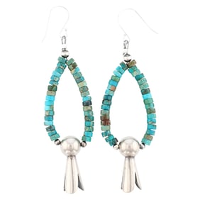 Corraine Smith Navajo Sterling Turquoise Heishi Dangle Earrings