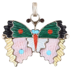 Tamara Pinto Zuni Sterling Multi Stone Inlay Butterfly Pendant