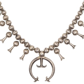 John Burnside Navajo Sterling Stamped Squash Blossom Necklace