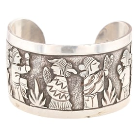 Floyd & Lloyd Becenti Navajo Sterling Storyteller Cuff Bracelet