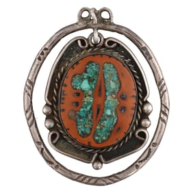 Vintage Navajo Sterling Turquoise Walnut Shell Pendant