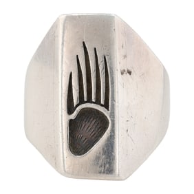 Steven Pooyuma Hopi Sterling Bear Paw Men's Ring Sz 11