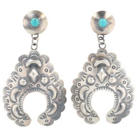 Tim Yazzie Navajo Sterling Turquoise Naja Dangle Earrings