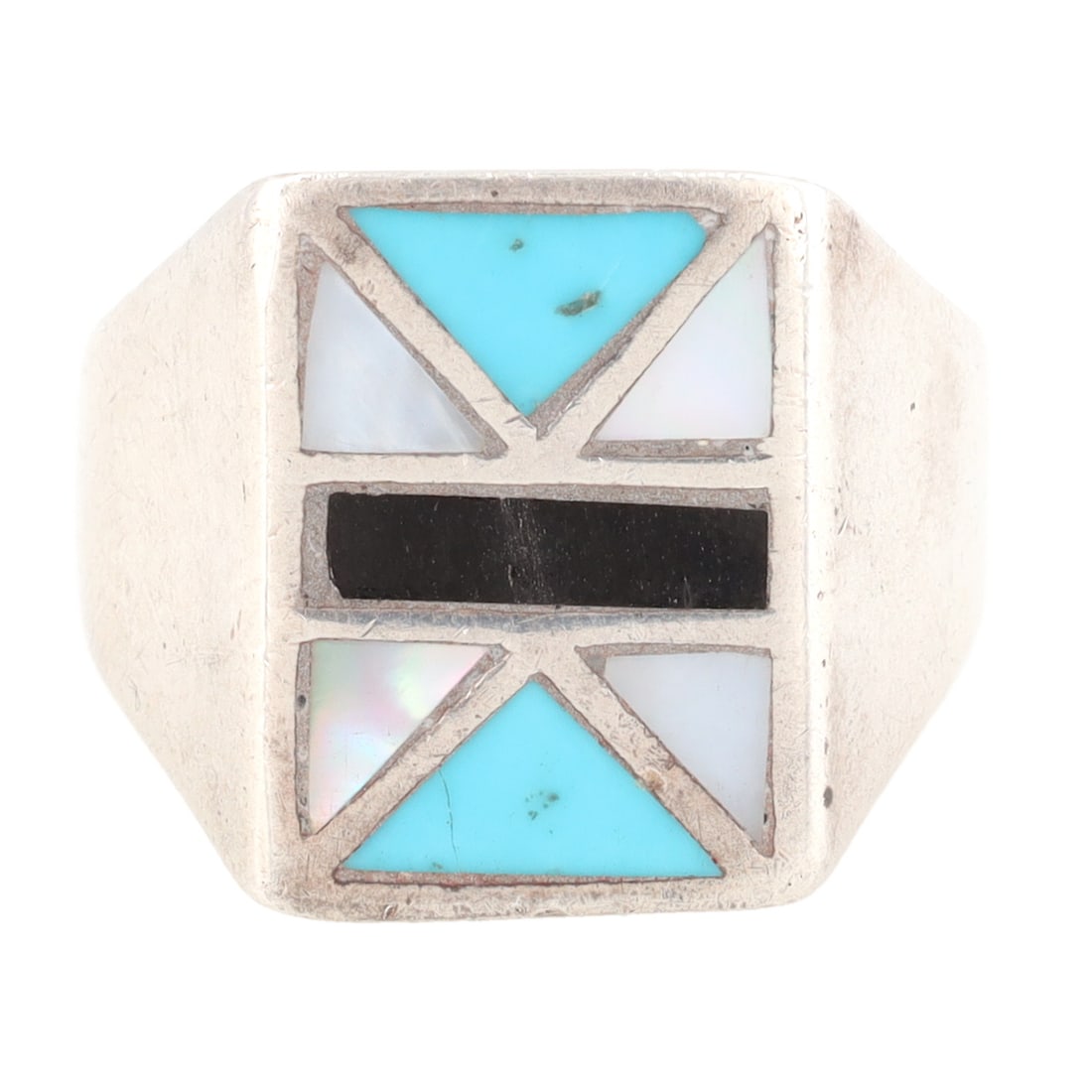 Vintage Navajo Sterling Multi Stone Inlay Men's Ring Sz 10.5 (1 of 5)