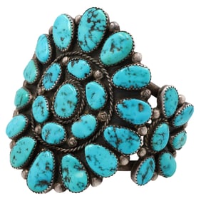Henry Roanhorse Navajo Sterling Turquoise Cluster Cuff Bracelet
