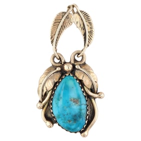 Andy Lee Kirk Navajo/Isleta 18k Gold Turquoise Pendant