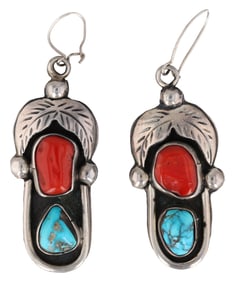 Gene Natan Navajo Sterling Turquoise and Coral Earrings