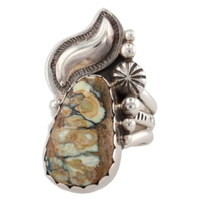 Signed Navajo Sterling Damele Turquoise Ring Sz 6