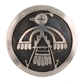 Vintage Navajo Sterling Overlay Thunderbird Pendant Brooch
