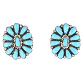 Navajo Sterling Turquoise Petit Point Earrings