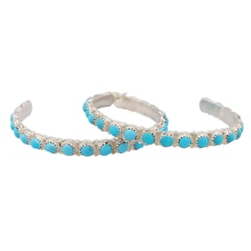 Carol Allapowa Zuni Sterling Kingman Turquoise Snake Eye Hoop Earrings